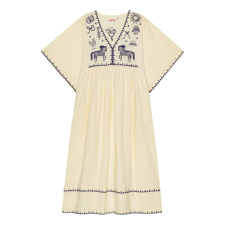 Polly Embroidery Dress 3/4 Sleeve - Vanilla