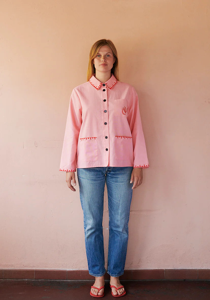 Polly Embroidery Jacket/Shirt - Flamingo