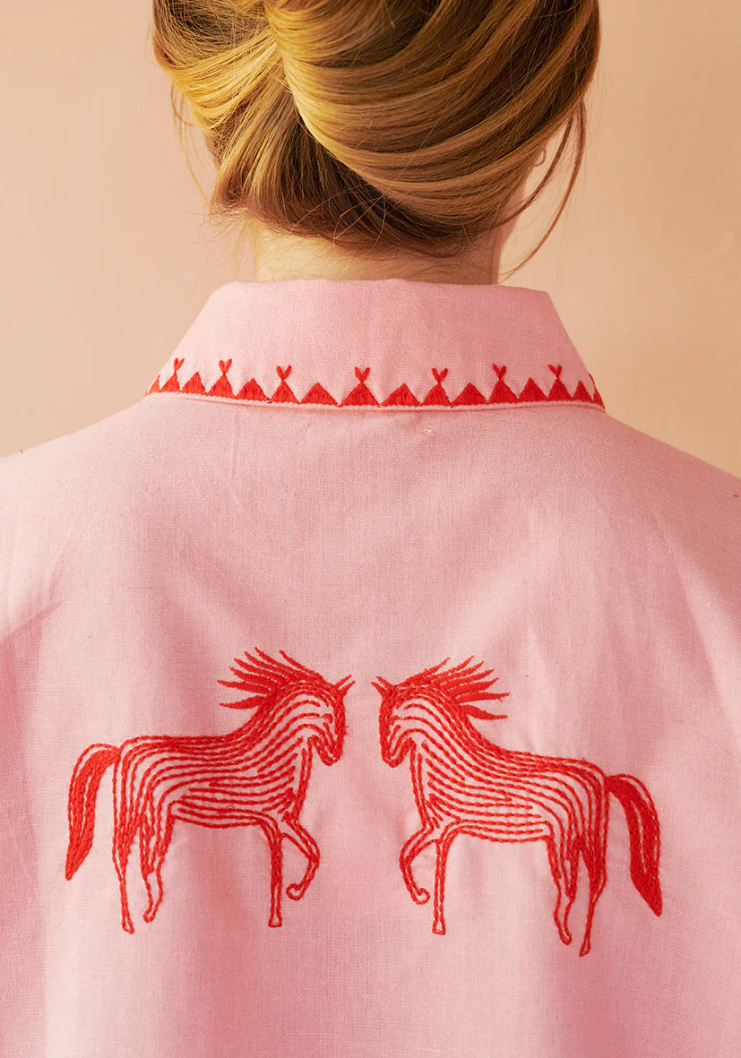 Polly Embroidery Jacket/Shirt - Flamingo