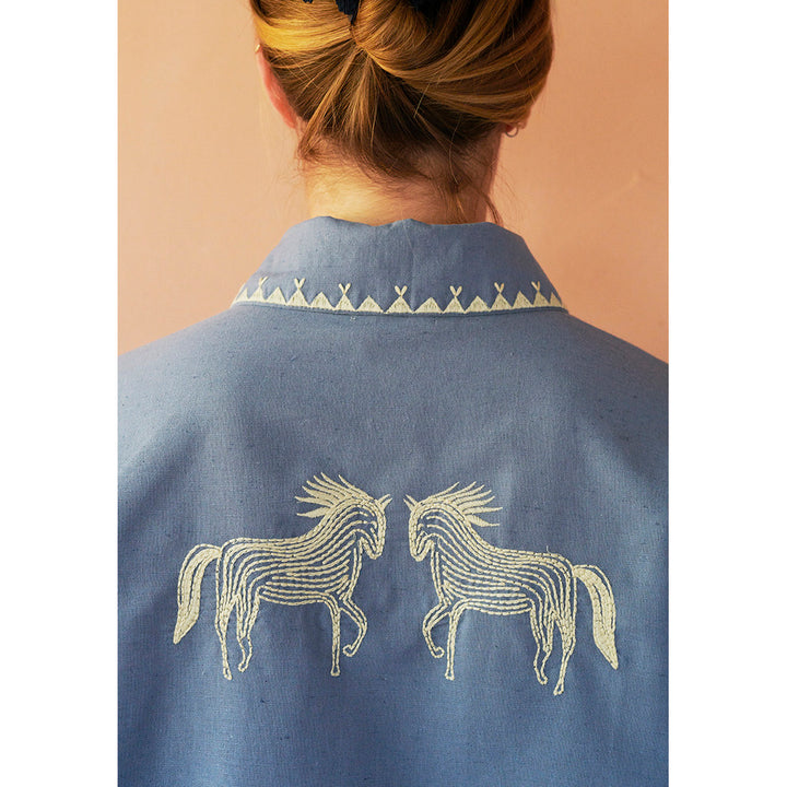 Polly Embroidery Jacket/Shirt - Sea
