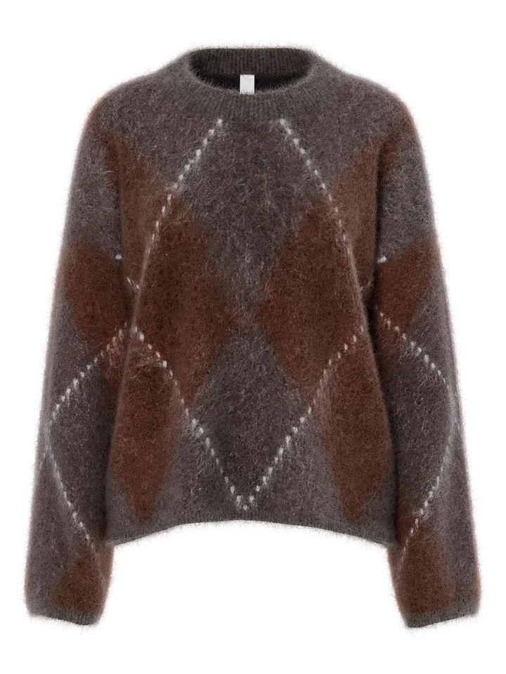 Yasargy Ls Mohair Blend Knit Pullover S. - Coffee Bean Incence/Sepia/Oatmeal