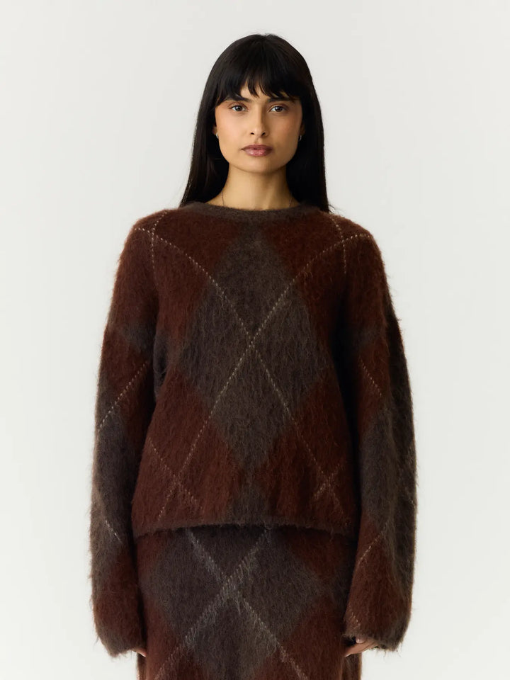 Yasargy Ls Mohair Blend Knit Pullover S. - Coffee Bean Incence/Sepia/Oatmeal