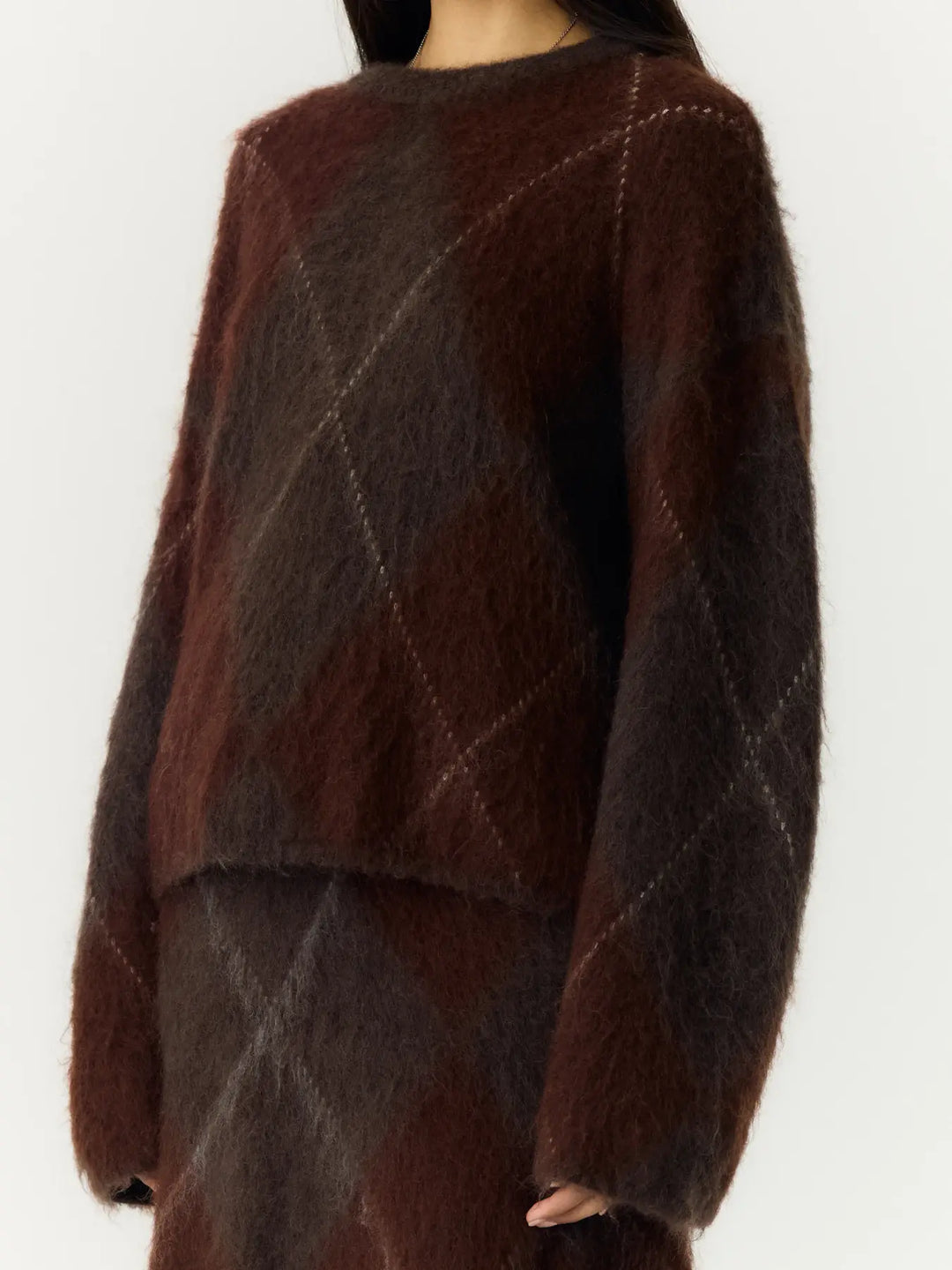 Yasargy Ls Mohair Blend Knit Pullover S. - Coffee Bean Incence/Sepia/Oatmeal