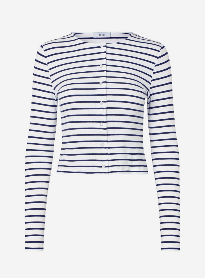 Enally Ls O-N Cardigan - Navy White stripe