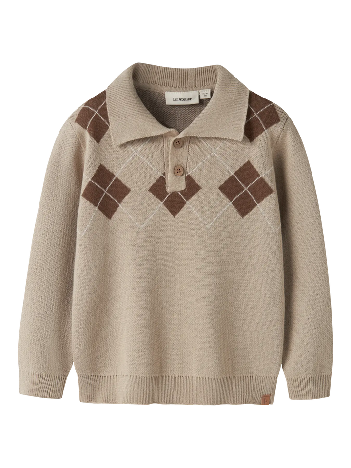Nmmronan Ls Knit Polo Lil - White Pepper