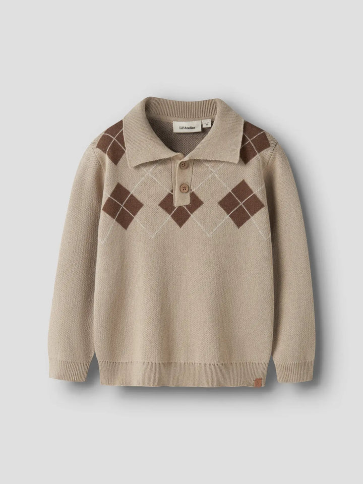 Nmmronan Ls Knit Polo Lil - White Pepper