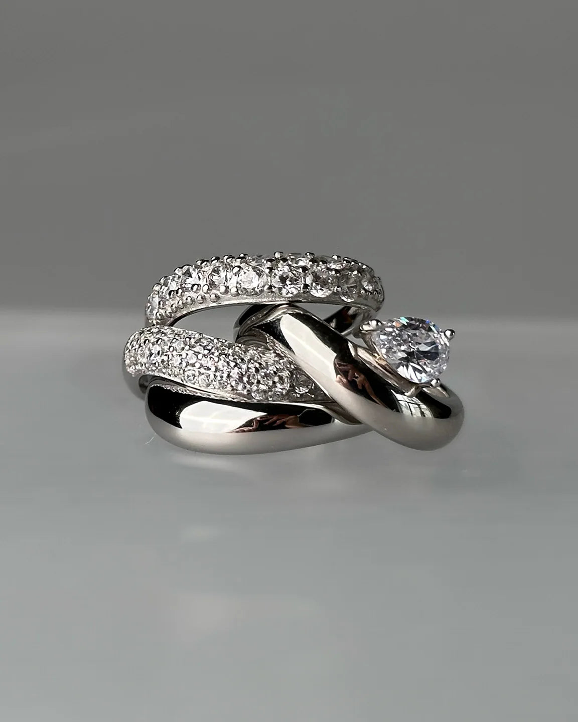 Wave Pear Ring - Sølv