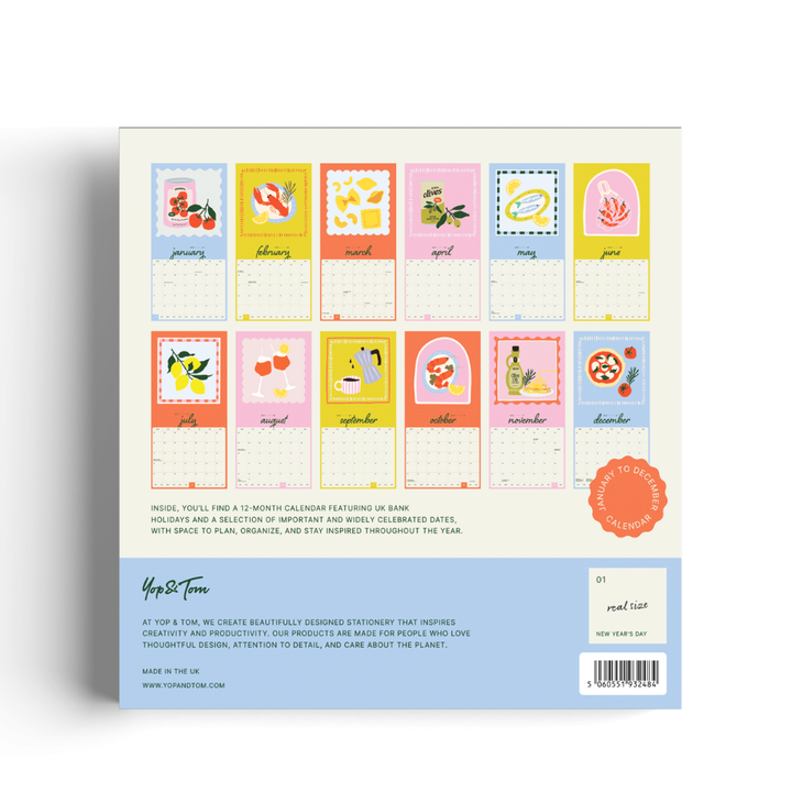 2027 Square Wall Calendar - 30x30cm - Buon Appetito