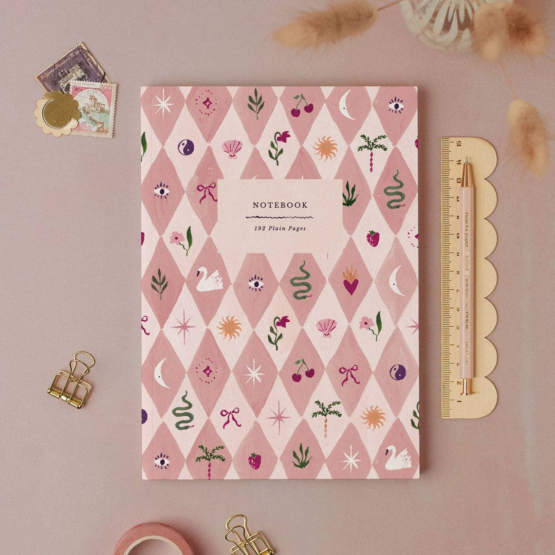 Blush Harlequin Notebook - Plain Page Journal