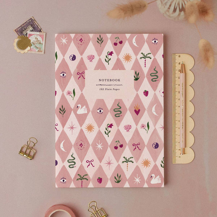 Blush Harlequin Notebook - Plain Page Journal