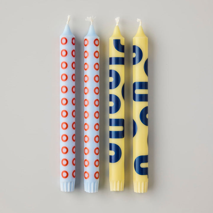 Kronelys - Yellow/Blue - Sett med 4