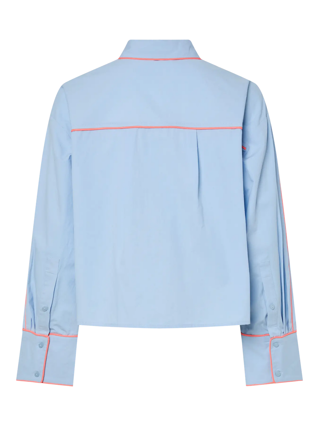 Yaslee Ls Piping Shirt - Ex - Clear Sky W. Hot Coral Piping