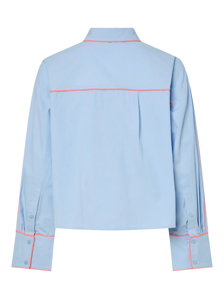 Yaslee Ls Piping Shirt - Ex - Clear Sky W. Hot Coral Piping