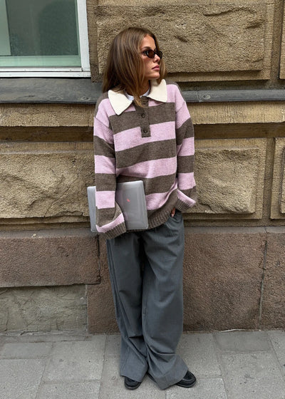Pelhammd stripe polo - Lilac Chocolate Stripe