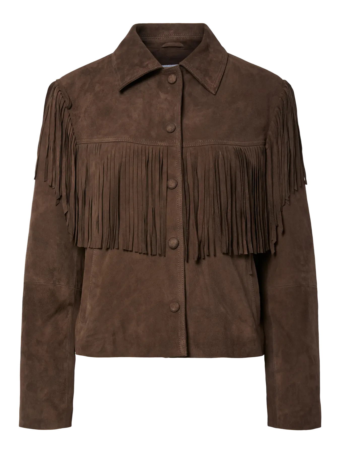 Yashannah Ls Suede Leather Fringe Jacket - Chocolate Brown