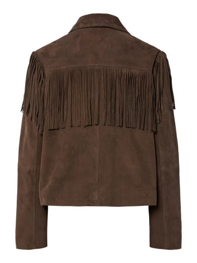 Yashannah Ls Suede Leather Fringe Jacket - Chocolate Brown
