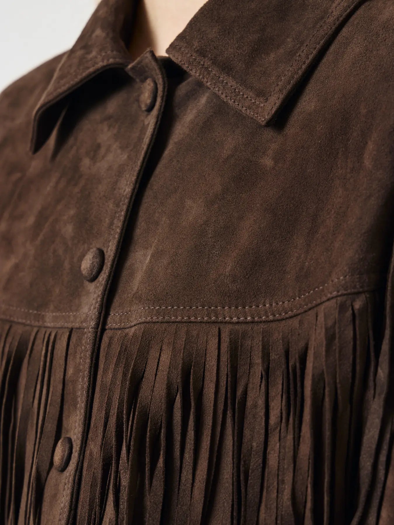 Yashannah Ls Suede Leather Fringe Jacket - Chocolate Brown