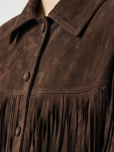 Yashannah Ls Suede Leather Fringe Jacket - Chocolate Brown