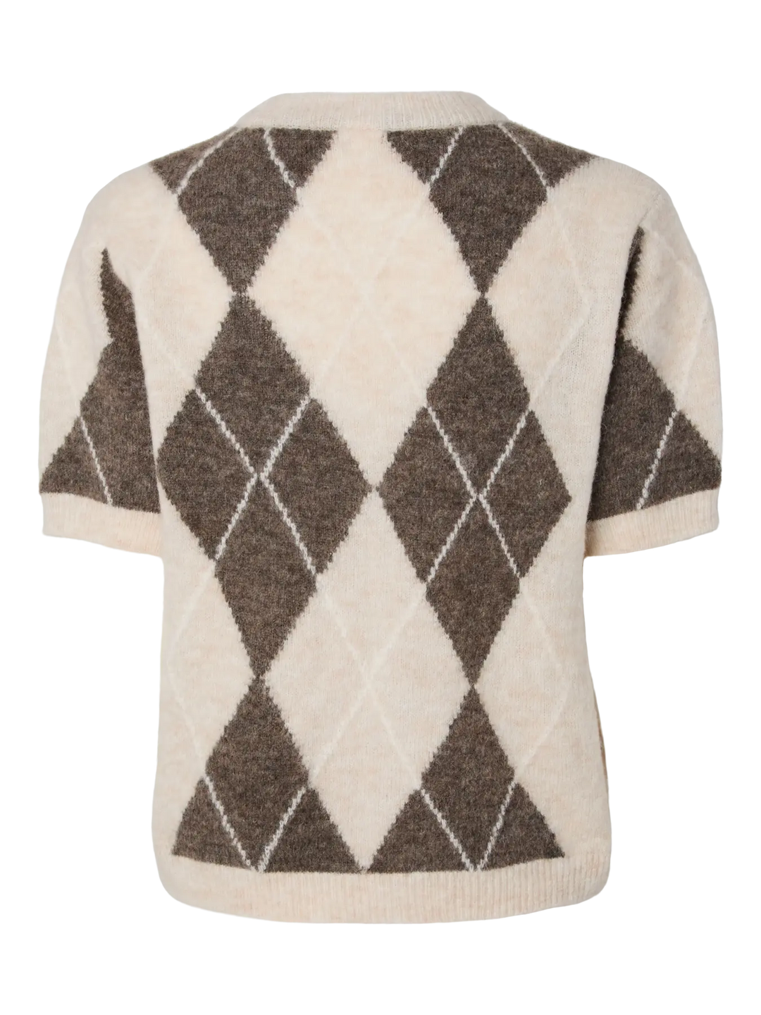 Yasjohi Ss Wool Blend Pullover S. Noos - Oatmeal Taupe Gray + Pristine Harlequin