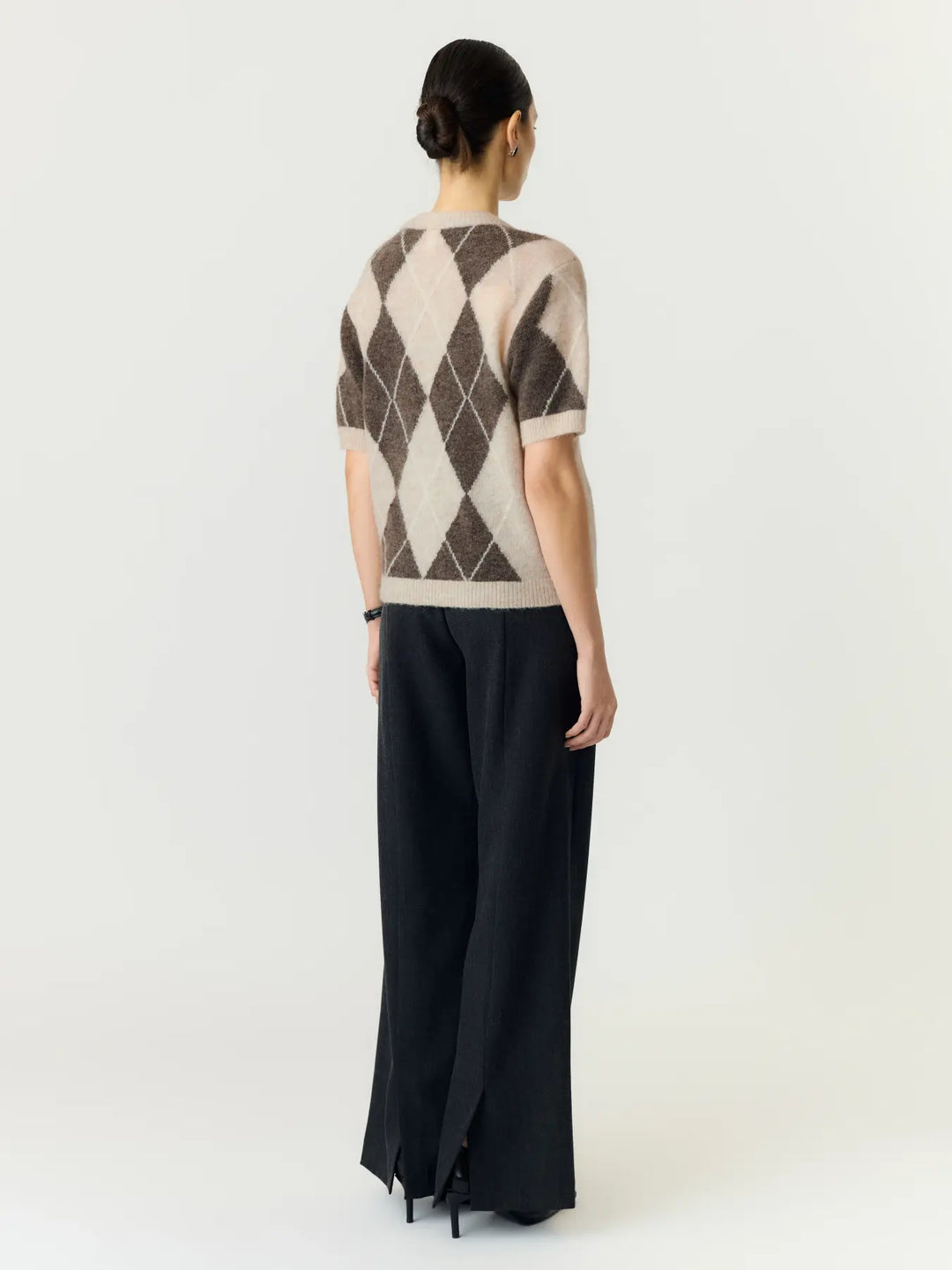 Yasjohi Ss Wool Blend Pullover S. Noos - Oatmeal Taupe Gray + Pristine Harlequin