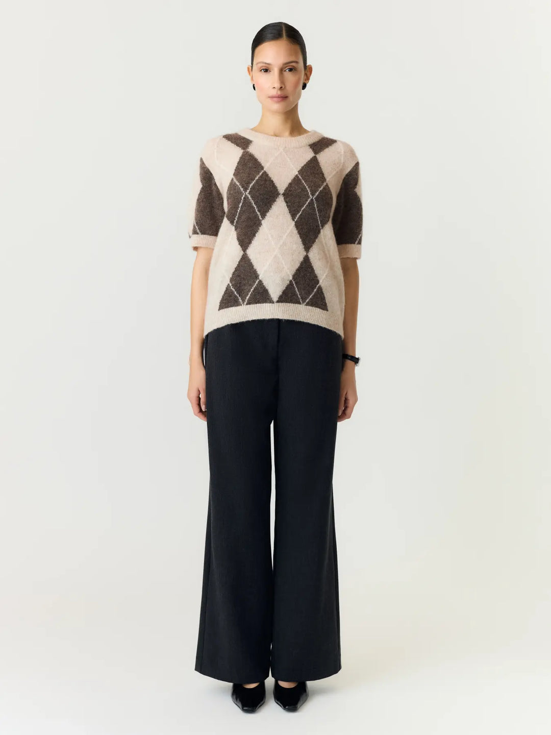 Yasjohi Ss Wool Blend Pullover S. Noos - Oatmeal Taupe Gray + Pristine Harlequin