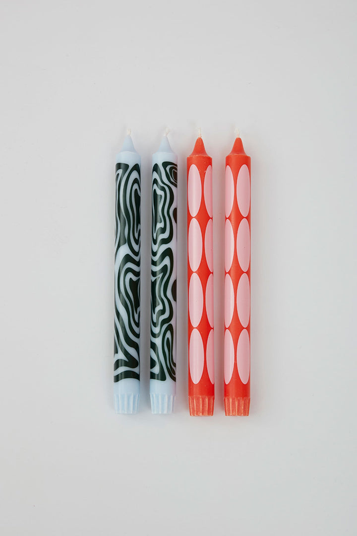 Candles - Light Blue/Red - Sett med 4