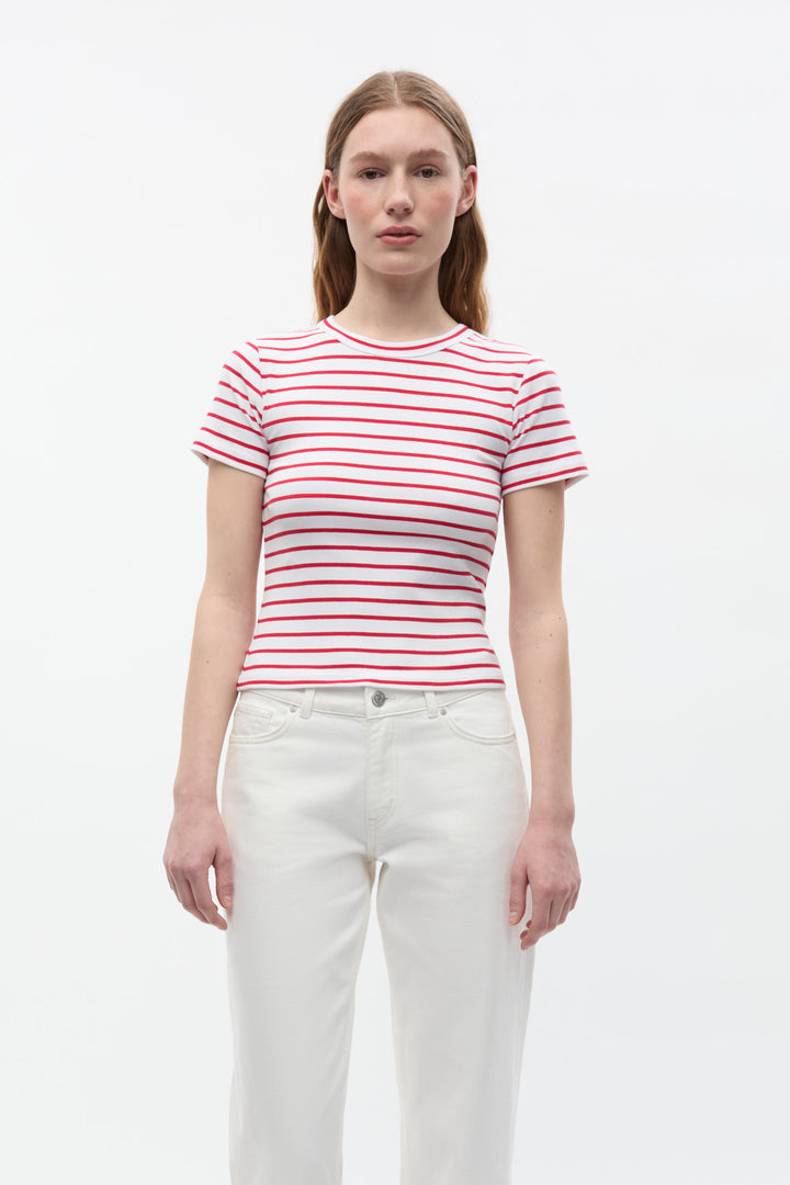 Enally Ss Crop Tee St 7262 - Salsa White Stripes