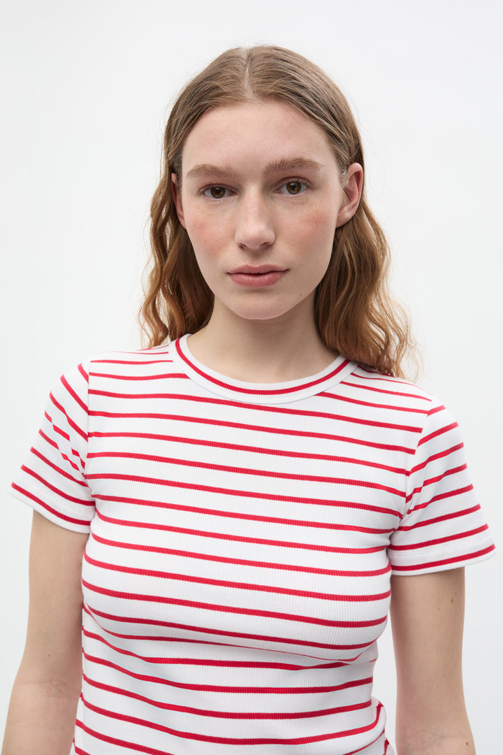 Enally Ss Crop Tee St 7262 - Salsa White Stripes