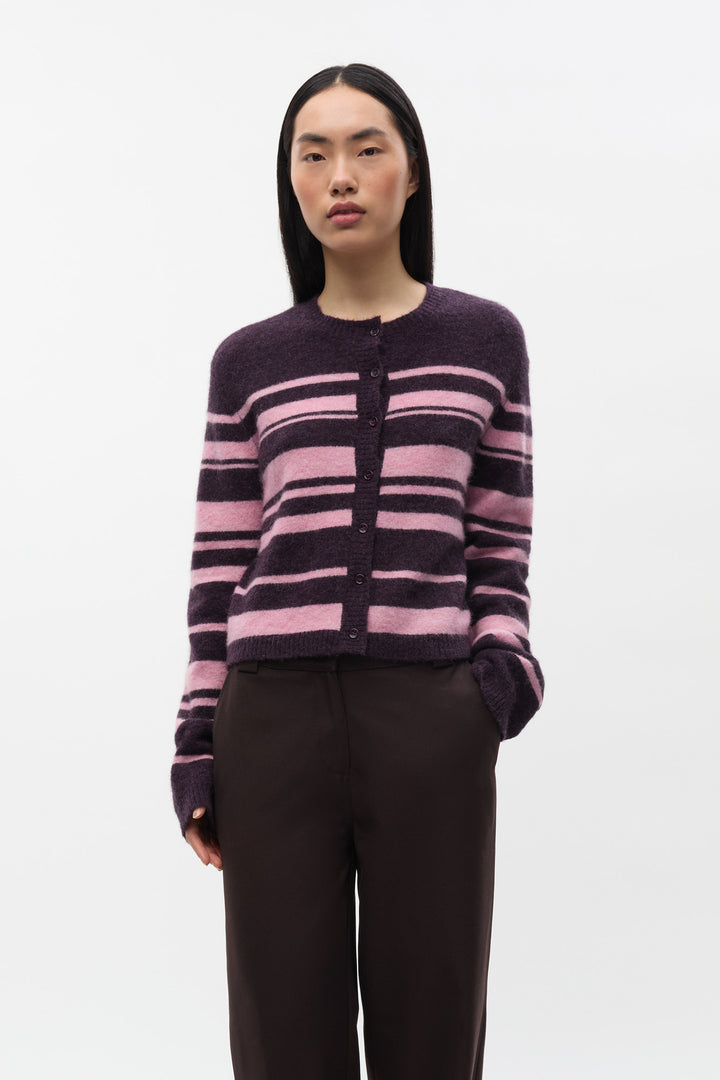 Enada Ls Relaxed Cardigan St 7216 - Begonia Stripe