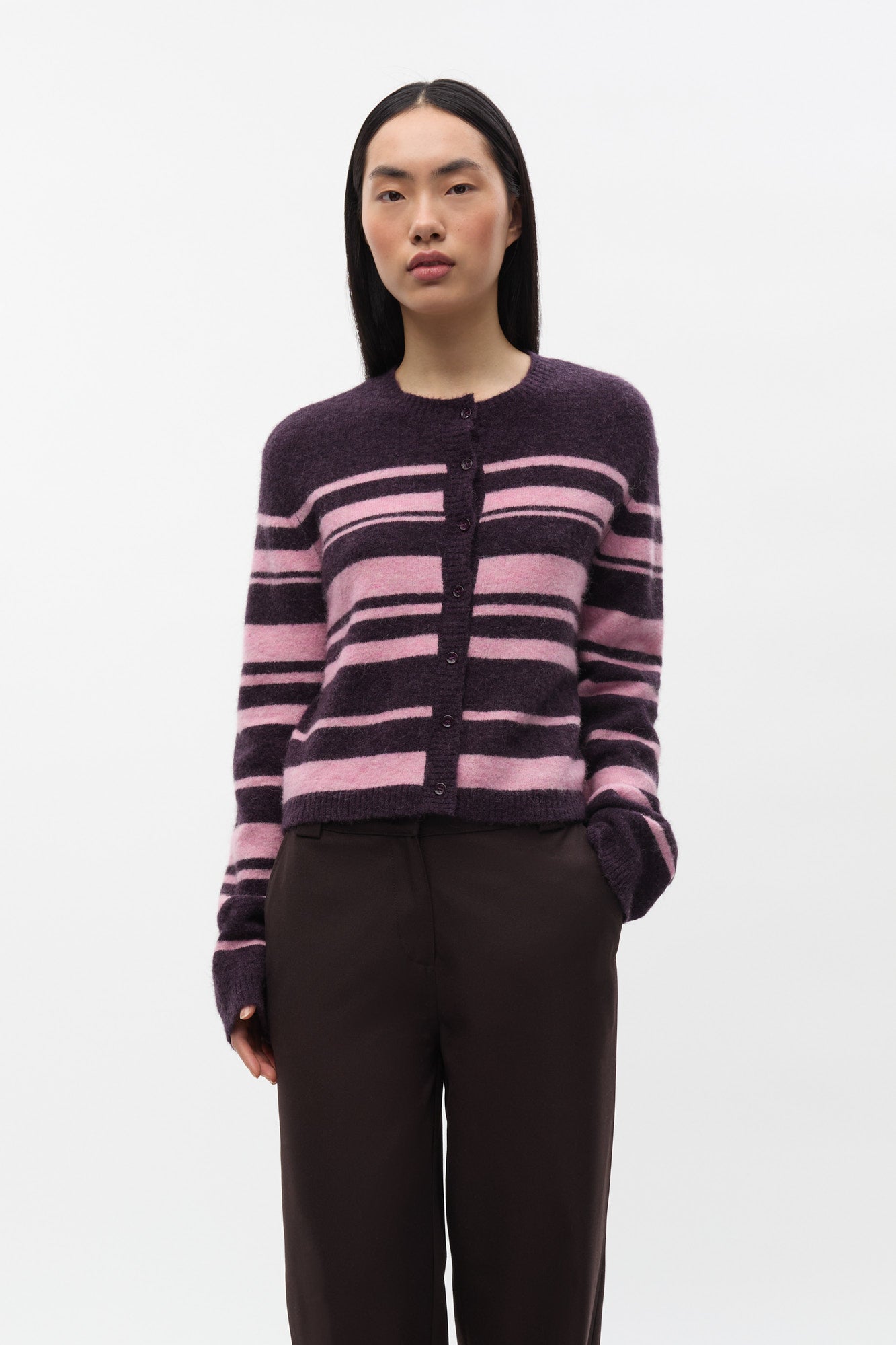 Enada Ls Relaxed Cardigan St 7216 - Begonia Stripe