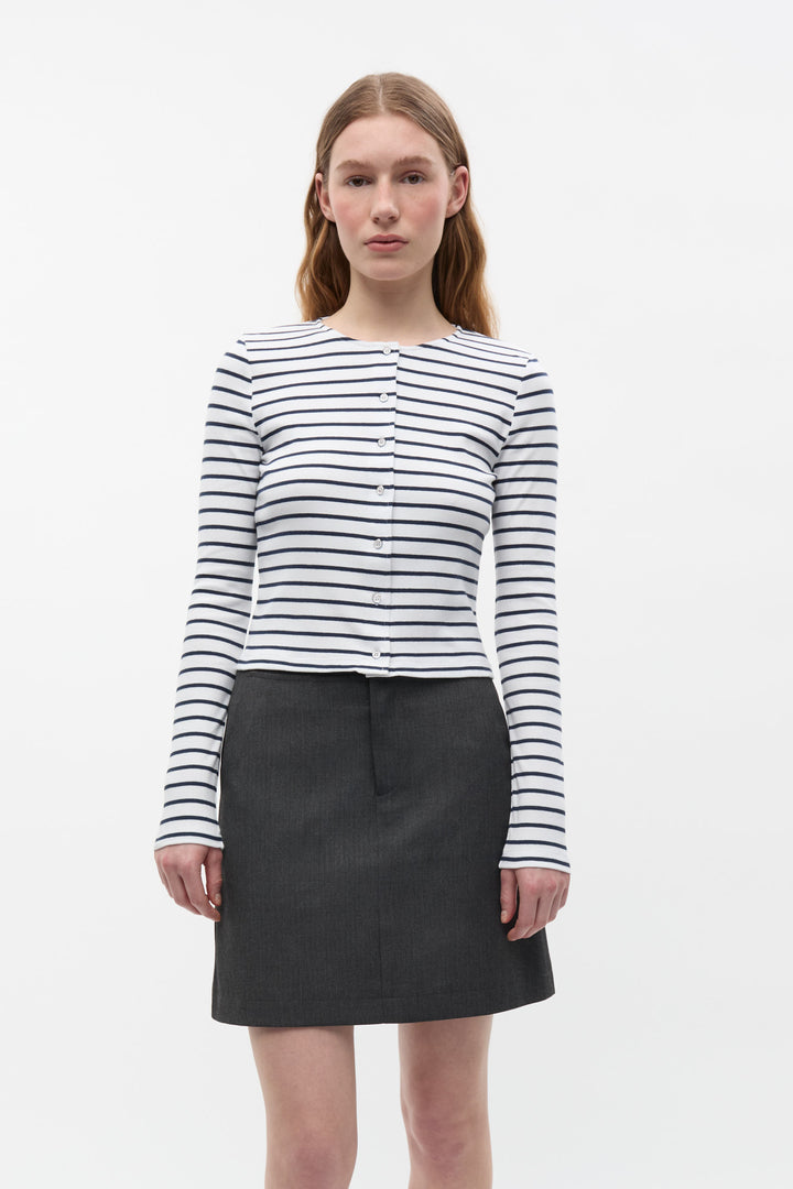 Enally Ls O-N Cardigan - Navy White stripe