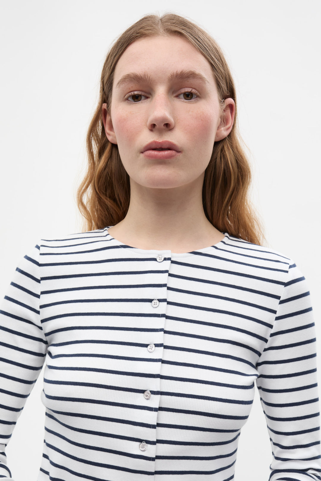 Enally Ls O-N Cardigan - Navy White stripe
