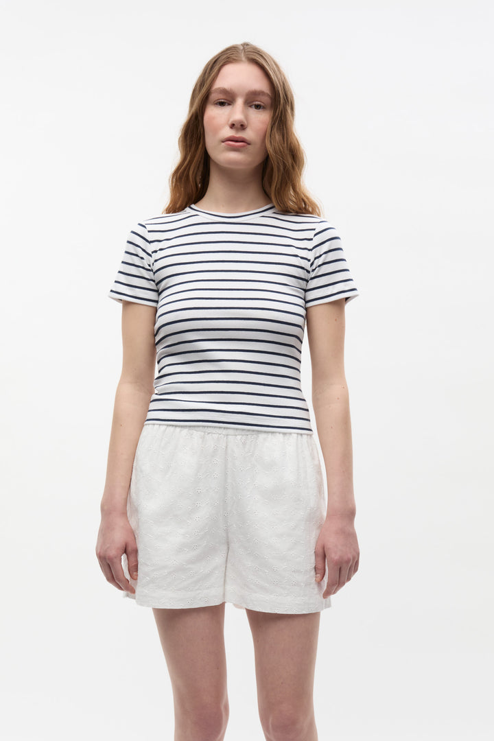 Enally Ss Crop Tee St - Navy White Stripes