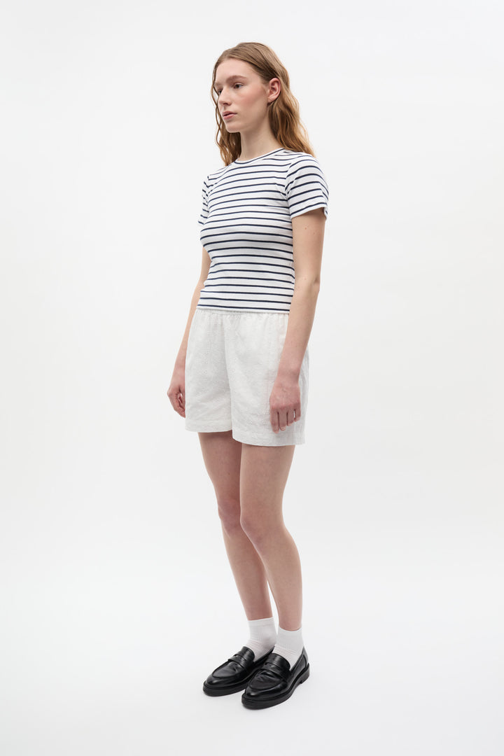 Enally Ss Crop Tee St - Navy White Stripes