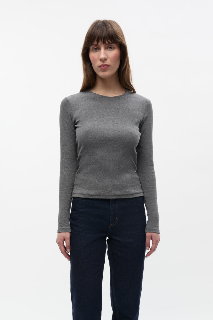 Enally Ls O-N Tee 5314 - Dark Grey Mel