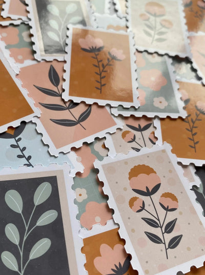 Flower Stamps- Sett med 6 klistremerker