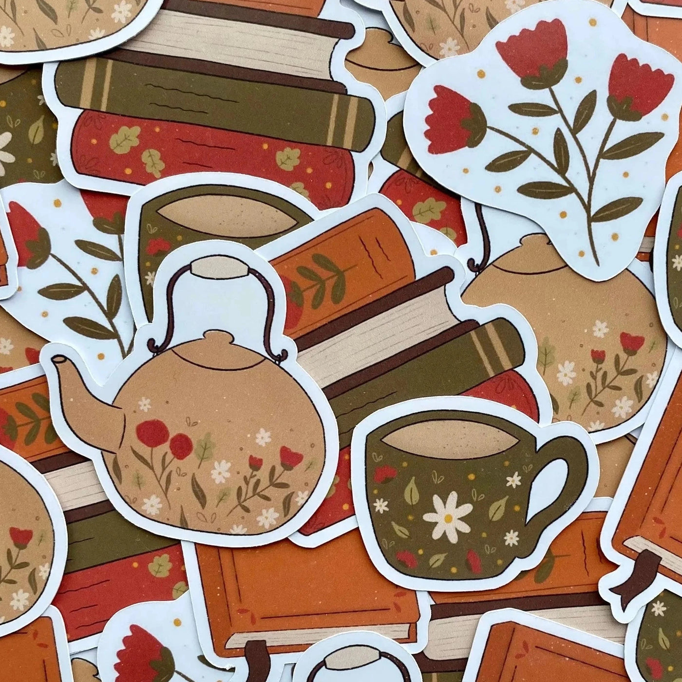 Tea and Books - Sett med 5 klistremerker