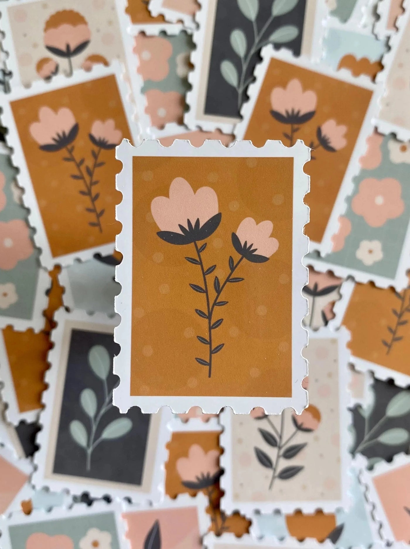 Flower Stamps- Sett med 6 klistremerker