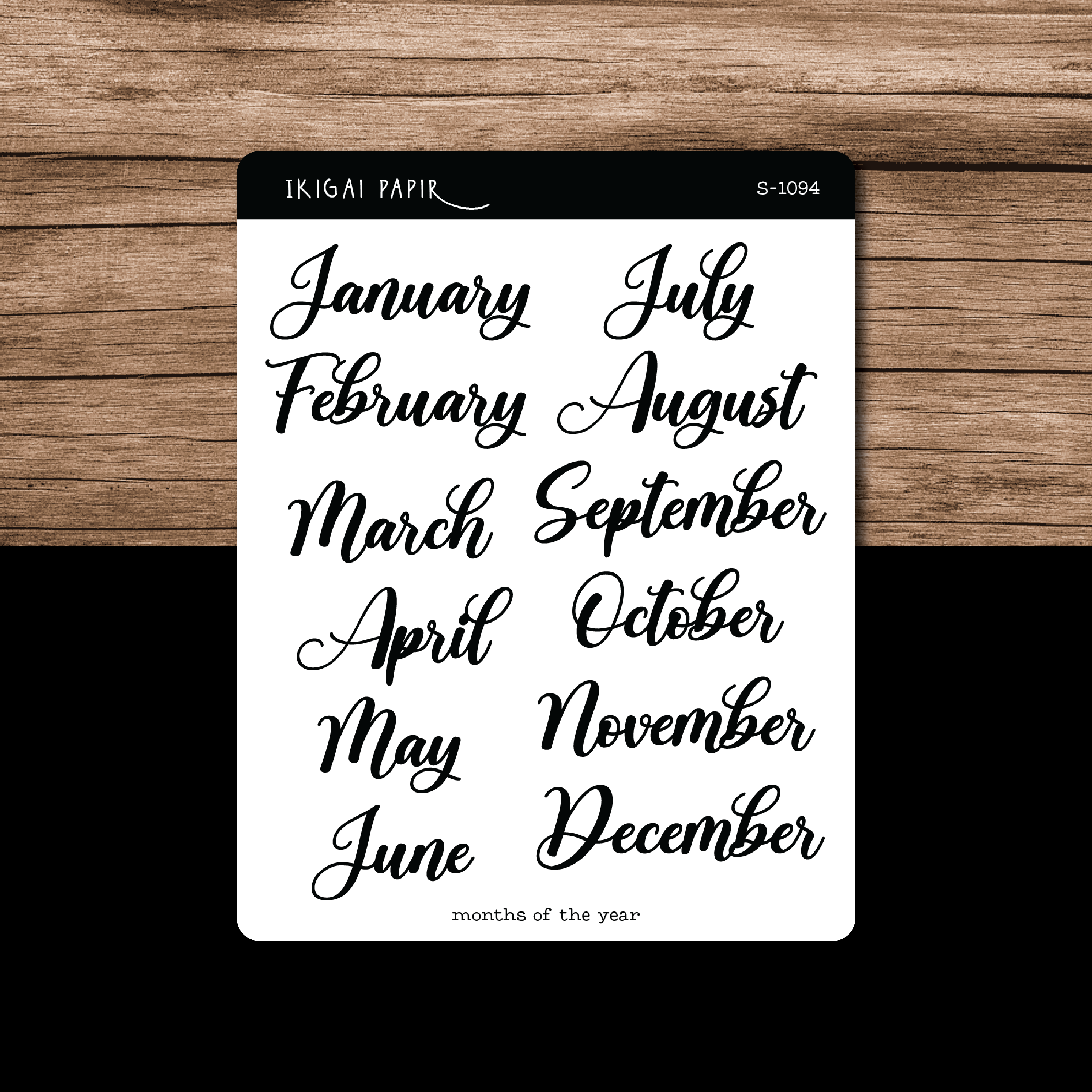 Months of the Year Black Sticker Sheet – Studio Sans