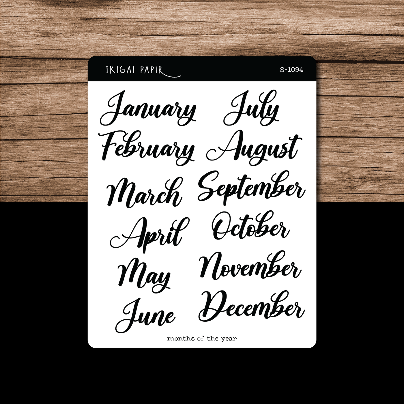 Months of the Year Black Sticker Sheet