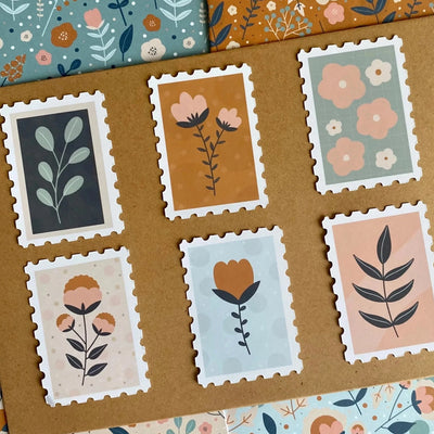 Flower Stamps- Sett med 6 klistremerker