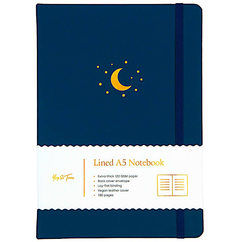 Lined Notebook  - Moon and Stars - Midnight Blue