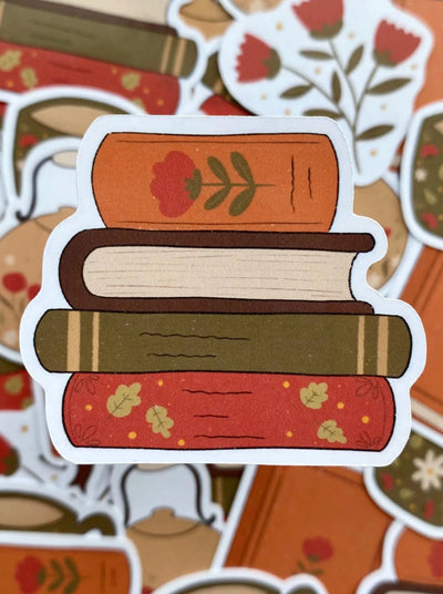 Tea and Books - Sett med 5 klistremerker