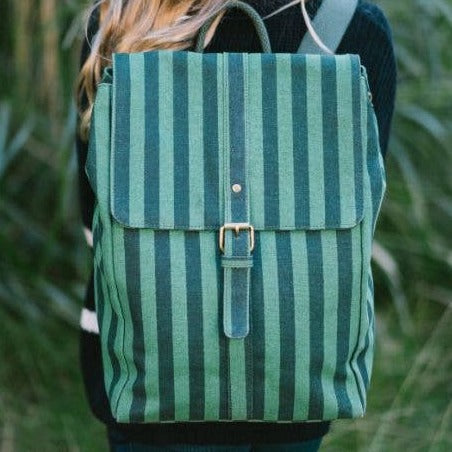 Organic Backpack - Striped Green