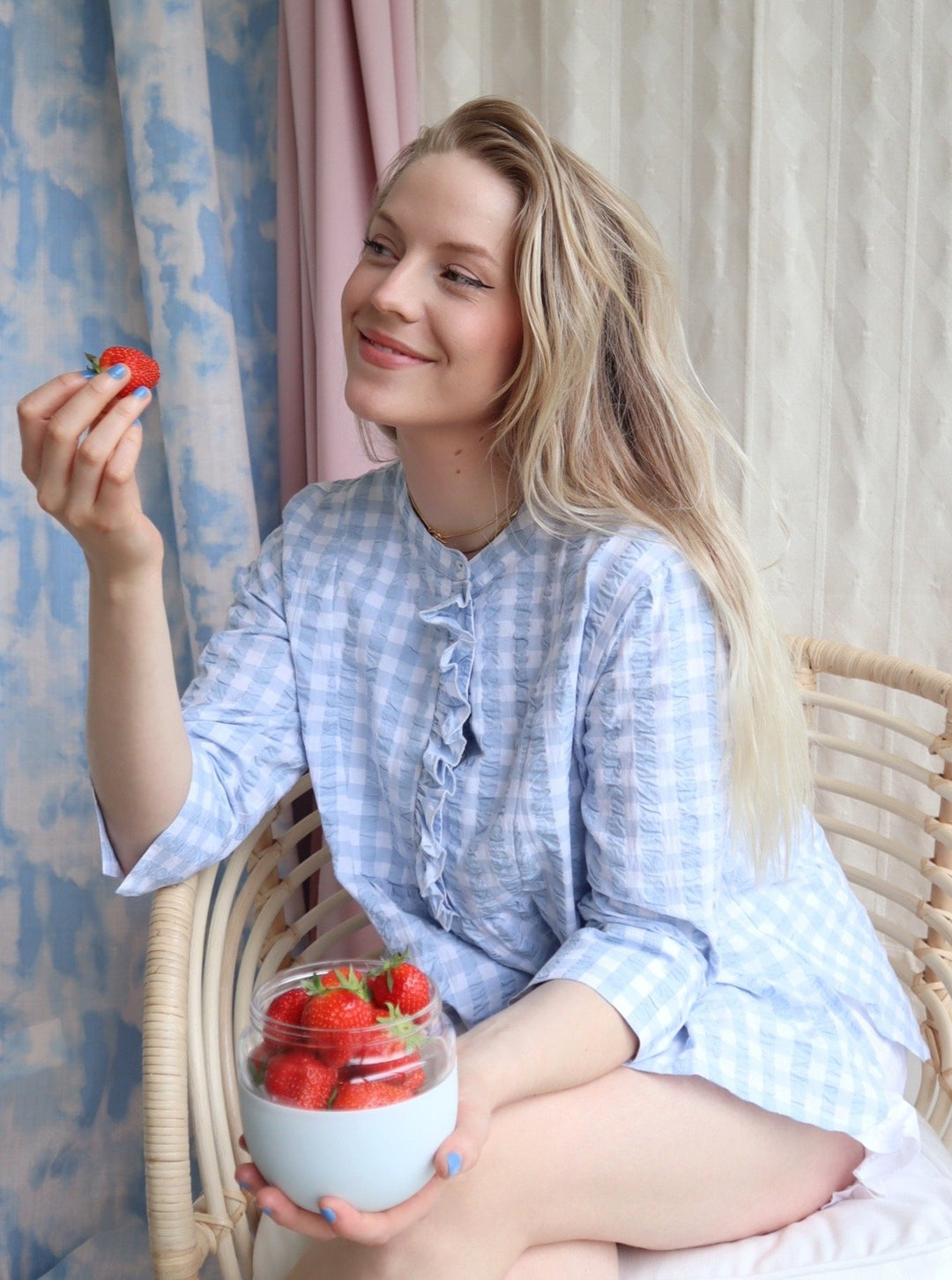 Bæk&amp;Bølge Irene bluse - Blå/hvit